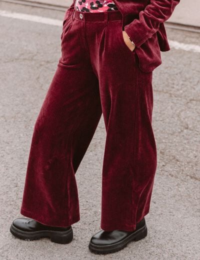 Pantalon large velours bordeaux femme