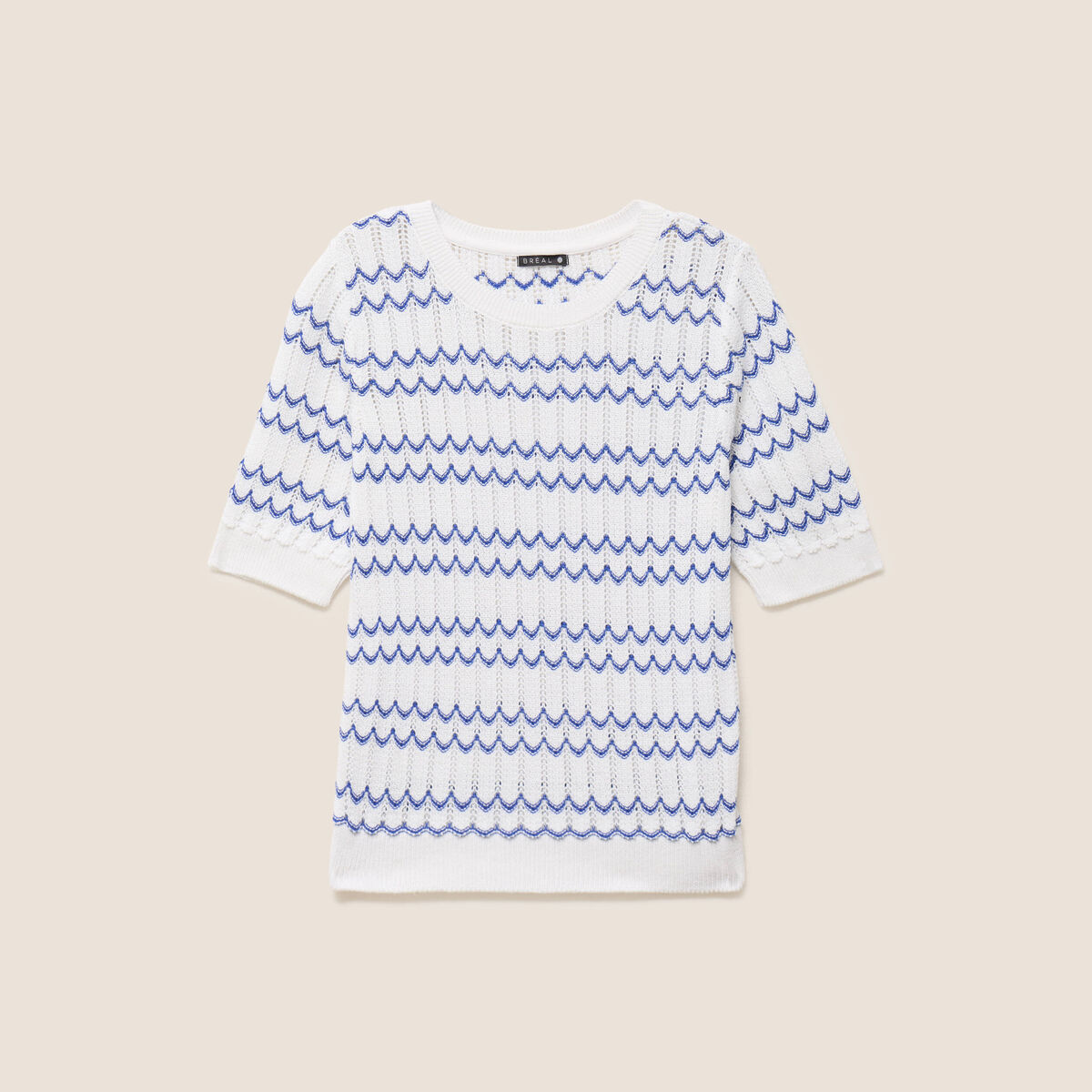 Pull col rond manches courtes bleu femme