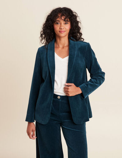 Veste tailleur velours bleu canard femme