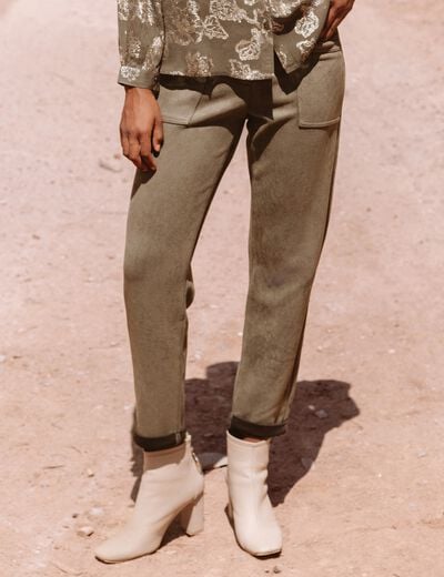 Pantalon coupe mom 7/8&egrave;me vert kaki femme