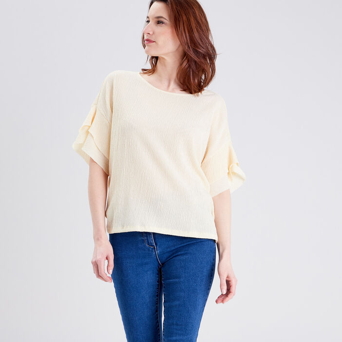 T-shirt manches 3/4 ivoire femme