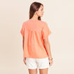 T-shirt col rond manches courtes sequins orange fluo femme