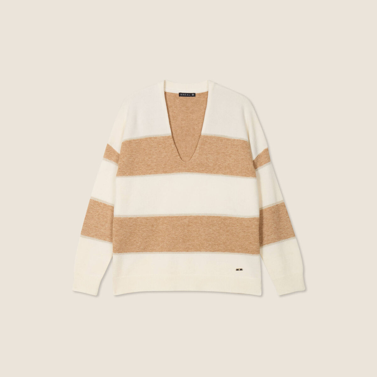 Pull manches longues col en V sable femme