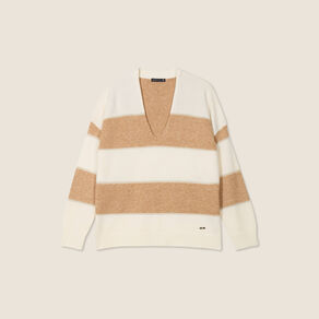 pull manches longues col en v sable femme Pull manches longues col en V sable femme