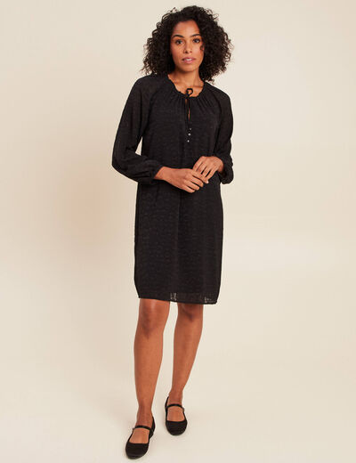 Robe courte &eacute;vas&eacute;e col v manches longues noir femme