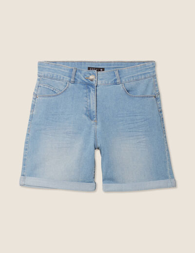 Short droit taille standard denim baby bleu femme