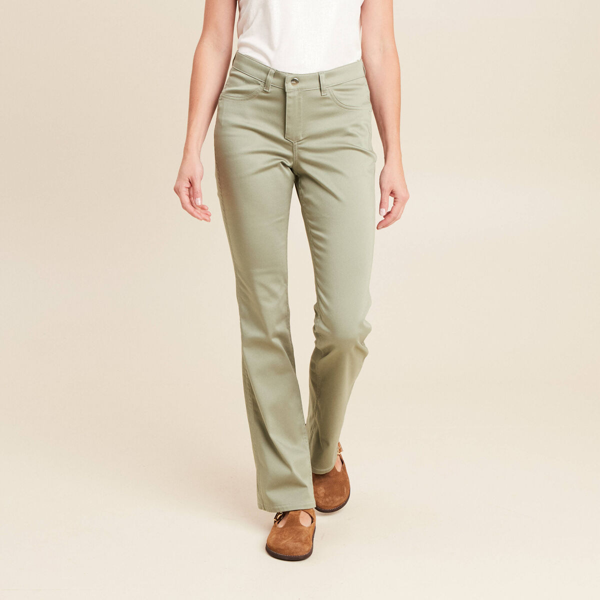 Pantalon bootcut réversible vert olive femme
