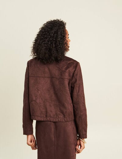 Veste col montant doubl&eacute;e marron fonc&eacute; femme