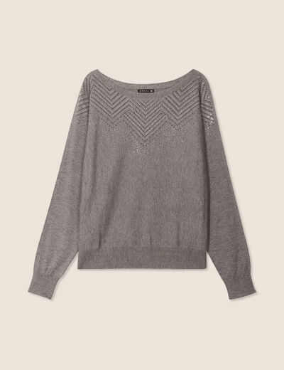 Pull manches longues strass gris clair femme