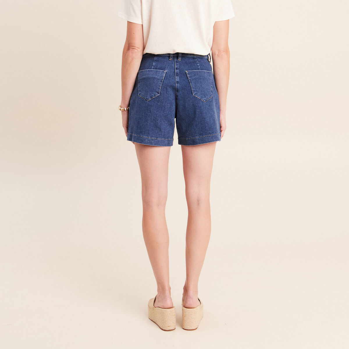 Short en jean taille haute denim stone femme
