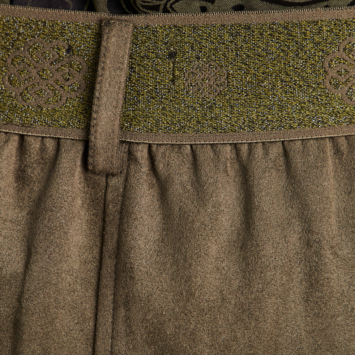 Jupe longue droite su&eacute;dine vert kaki femme