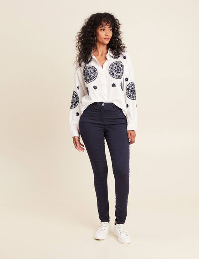 Pantalon léger taille haute long bleu marine femme