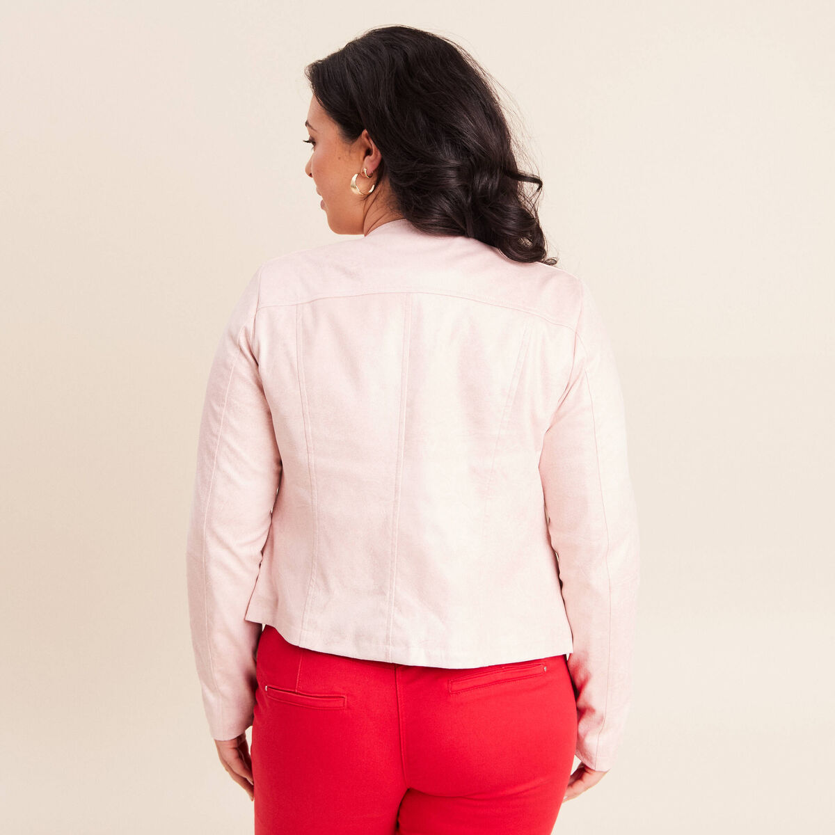 Veste droite zipp&eacute;e vieux rose femme