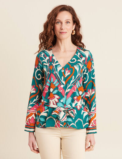 Chemise manches longues nouée rose femme