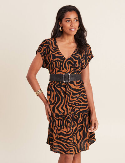Robe droite manches courtes denim noir femme