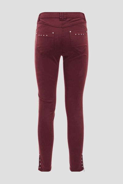 Pantalon slim taille basculée rouge foncé femme