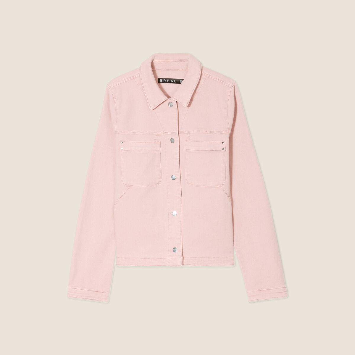 Veste boutonnée en jean rose pastel femme