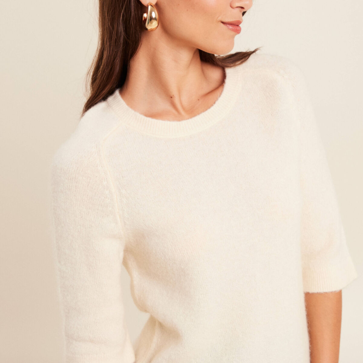 Pull col bateau creme femme