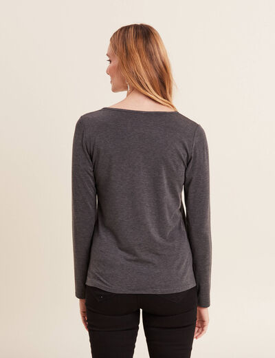 T-shirt thermo-douceur manches longues gris foncé femme