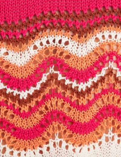 Pull manches 3/4 ajouré rose fushia femme