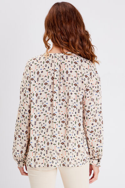 Blouse manches longues beige femme