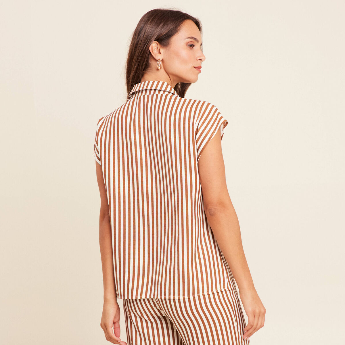 Chemise manches courtes aspect lin blanc femme