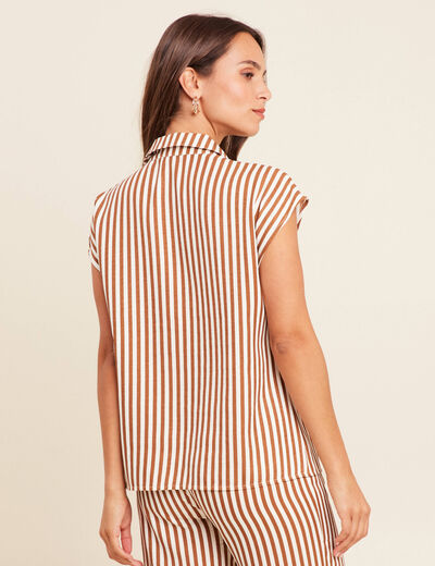 Chemise manches courtes aspect lin blanc femme