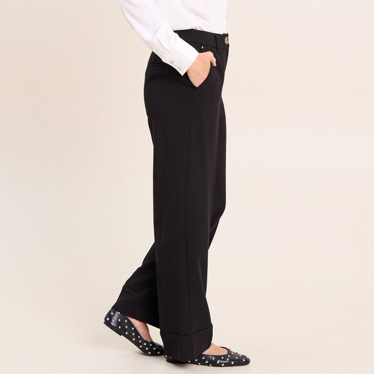 Pantalon taille haute fluide noir femme