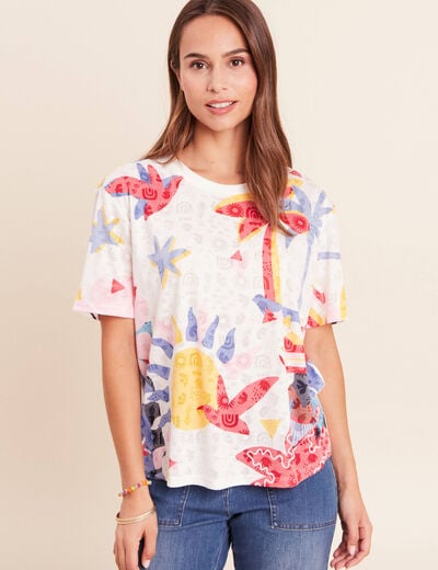 T-shirt ample col rond manches courtes blanc femme