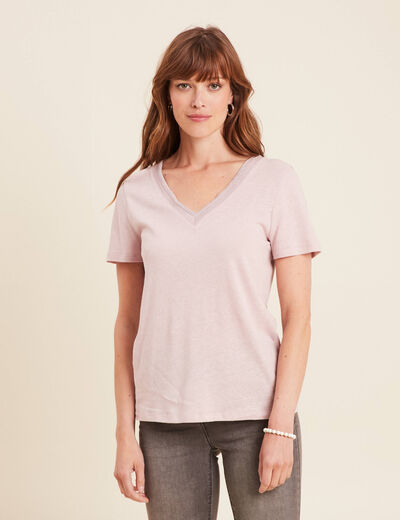 T-shirt manches courtes col en V parme femme