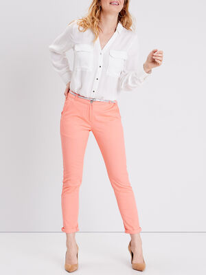 Pantalon chino droit orange corail femme