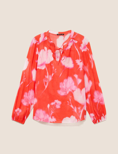 Blouse ample en voile manches longues rouge femme