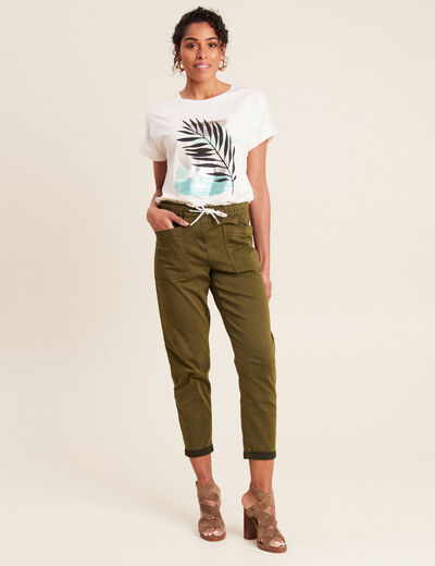 Pantalon coupe mom 7/8&egrave;me vert olive femme