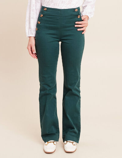Pantalon coupe bootcut taille haute vert fonc&eacute; femme