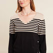 Pull ajust&eacute; col en V noir femme