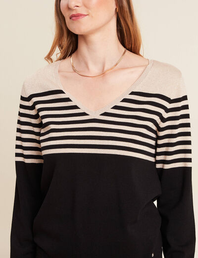 Pull ajusté col en V noir femme