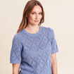 Pull droit court manches courtes bleu ciel femme