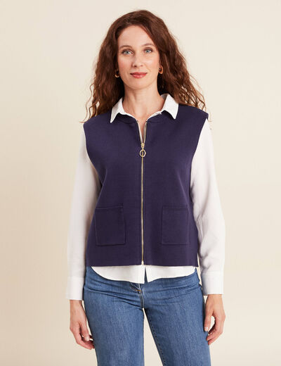 Gilet droit court sans manches bleu marine femme