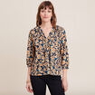 Blouse manches 3/4 col smocké bleu foncé femme