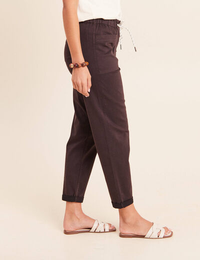 Pantalon coupe mom 7/8&egrave;me marron fonc&eacute; femme