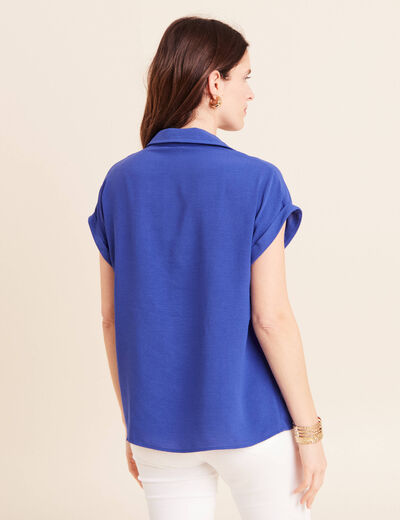 Blouse manches courtes bleu fonc&eacute; femme