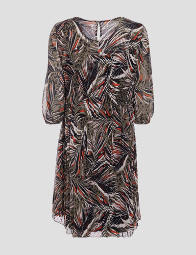Robe évasée avec plis vert foncé femme