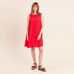 Robe courte &eacute;vas&eacute;e sans manches col rond rouge fluo femme