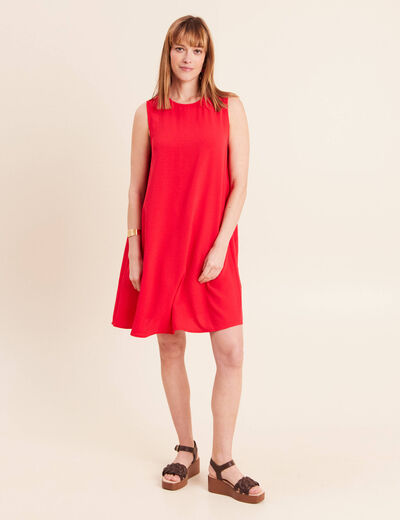 Robe courte &eacute;vas&eacute;e sans manches col rond rouge fluo femme