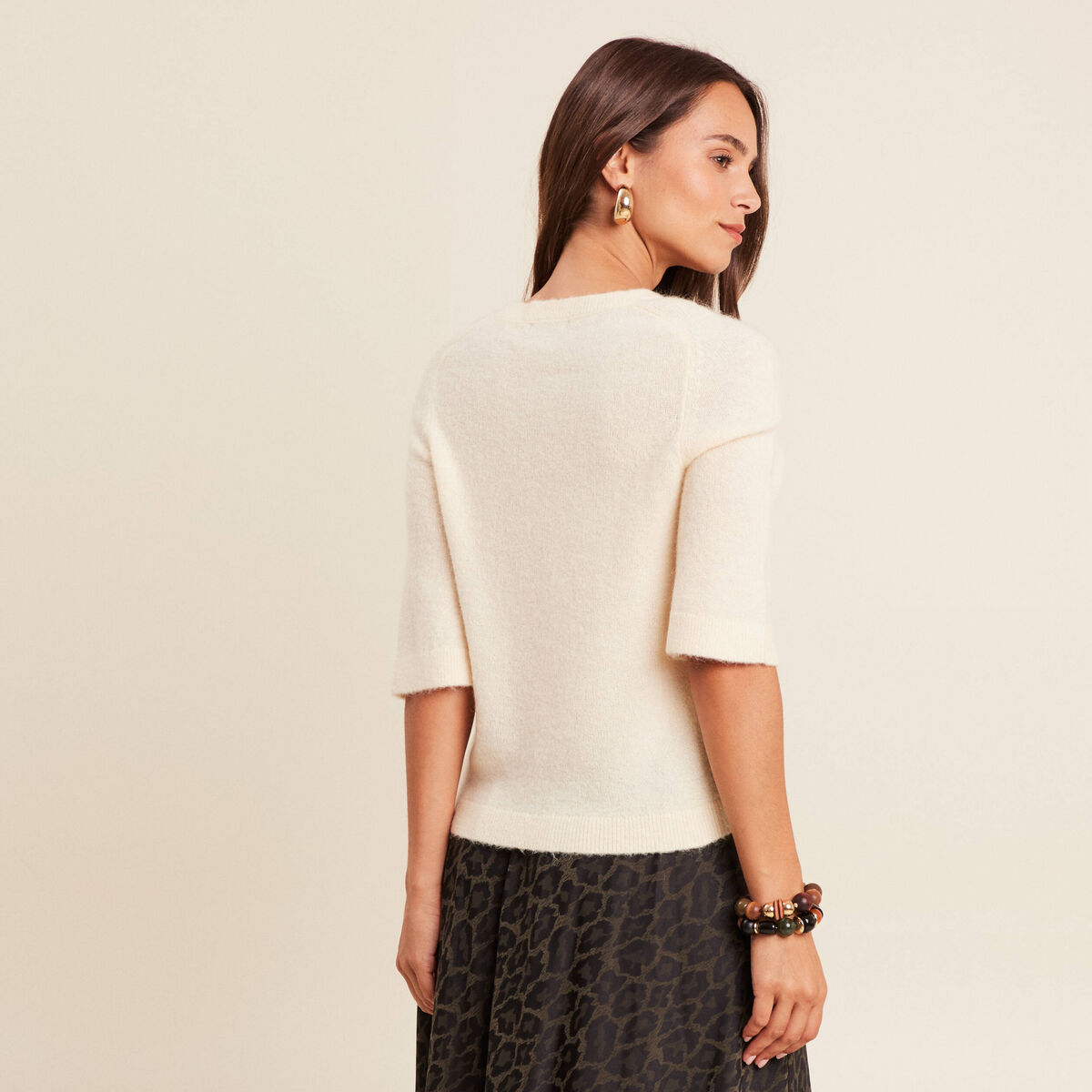 Pull col bateau creme femme