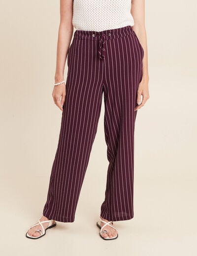 Pantalon large 7/8ème taille haute bordeaux femme