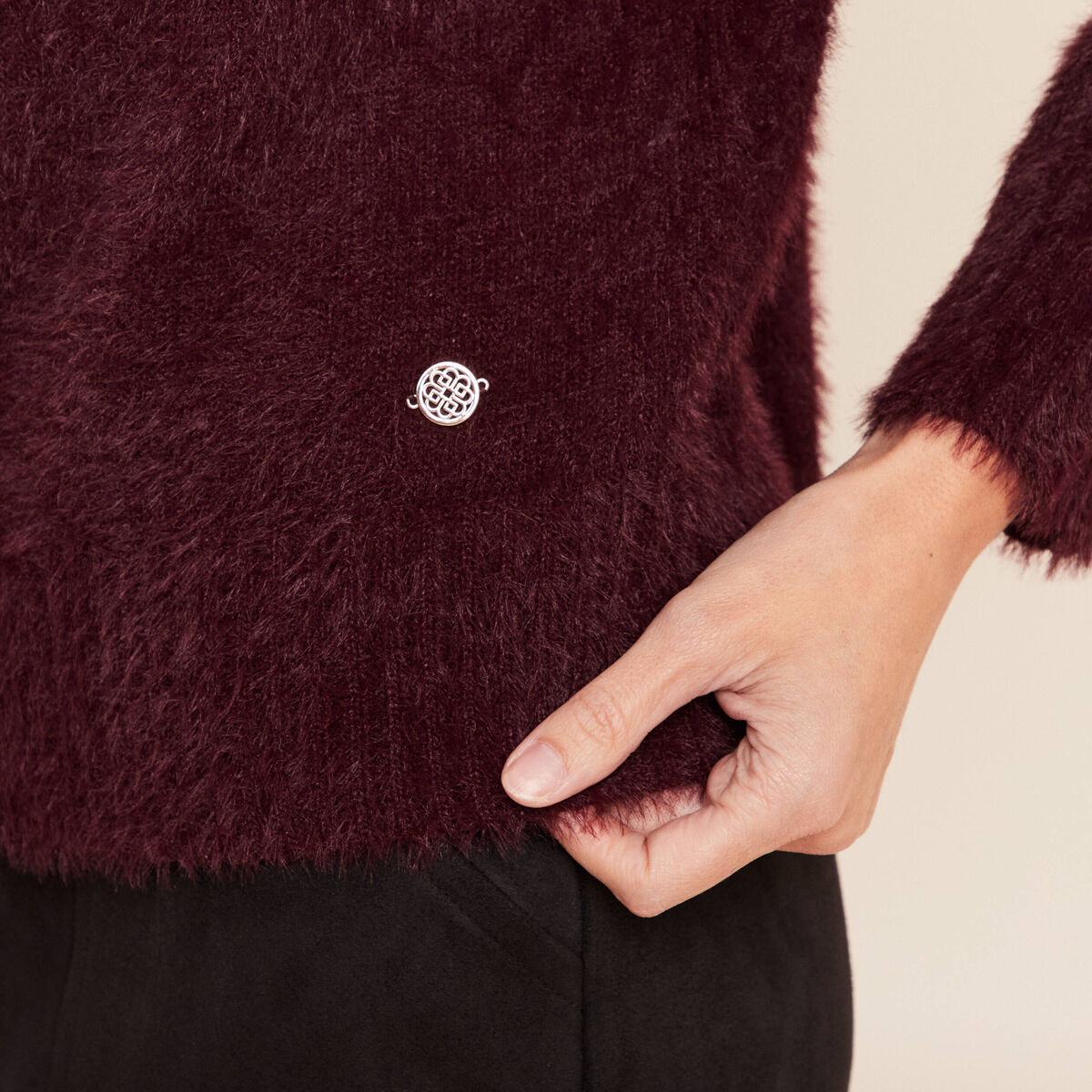 Pull manches longues bordeaux femme