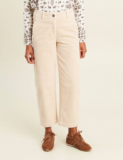 Pantalon large 7/8&egrave;me en velours sable femme