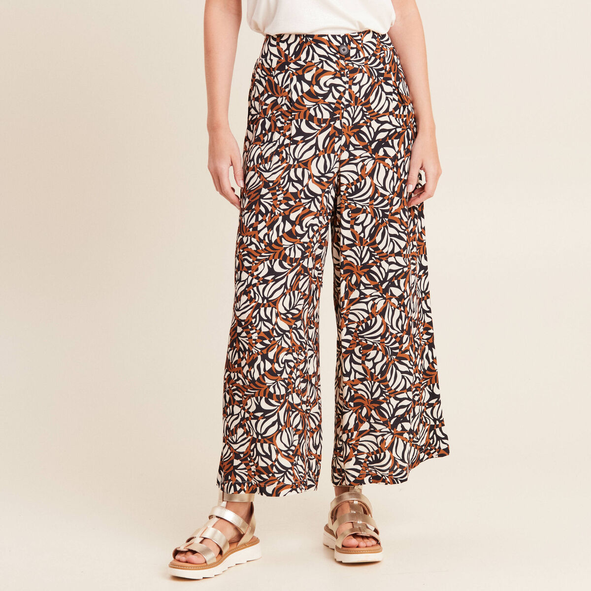 Pantalon flou large 7/8ème marron femme