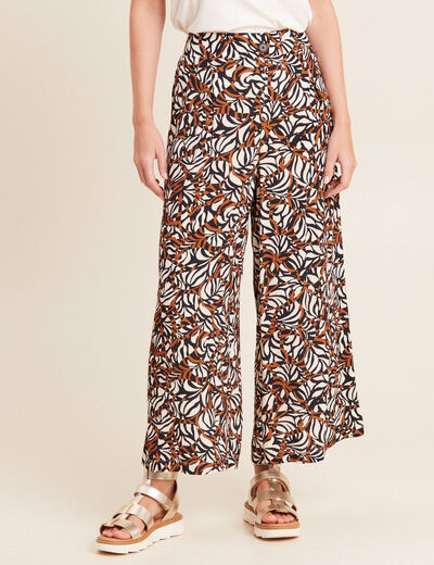 Pantalon flou large 7/8ème marron femme
